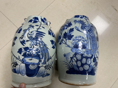 古玩陶瓷清道光 精品青釉青花洞石鳳凰紋大瓶一對拍賣,當前價格720元
