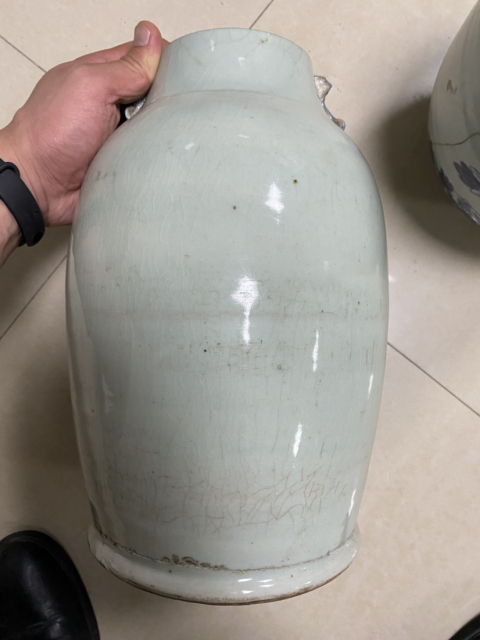 古玩陶瓷清道光 精品青釉青花洞石鳳凰紋大瓶一對拍賣,當前價格720元