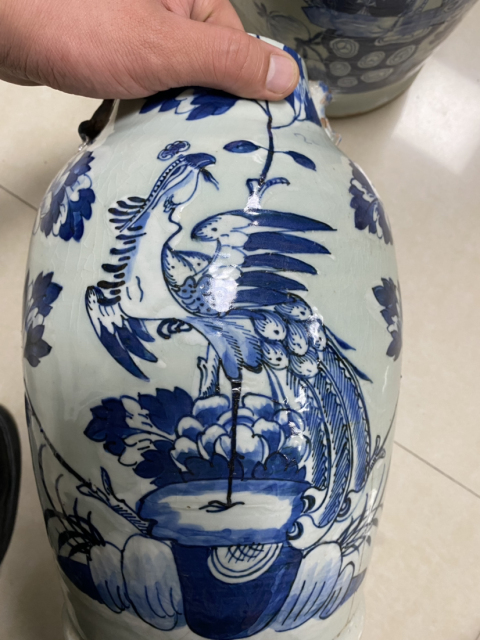 古玩陶瓷清道光 精品青釉青花洞石鳳凰紋大瓶一對拍賣,當前價格720元