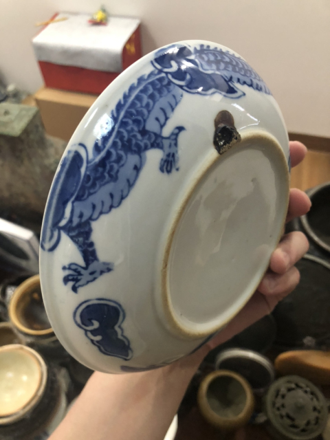 古玩陶瓷過墻龍紋青花盤拍賣，當前價格255元