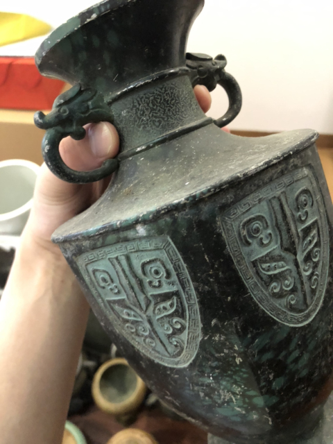古玩雜項饕餮紋銅瓶拍賣，當前價格1288元