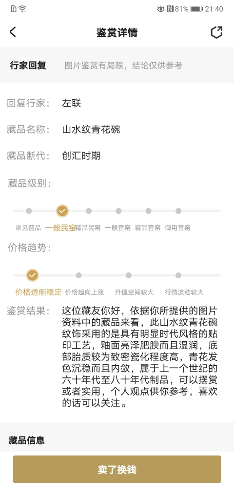 古玩陶瓷山水紋青花碗拍賣，當前價格150元