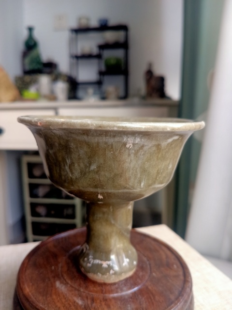 古玩陶瓷元末明初·青釉高足杯真品鑒賞圖