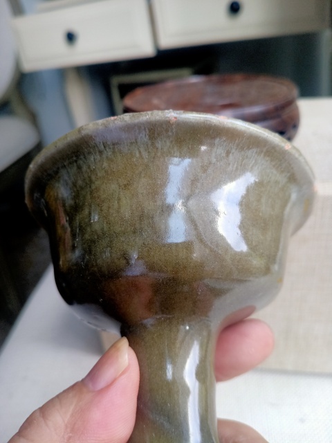 古玩陶瓷元末明初·青釉高足杯真品鑒賞圖