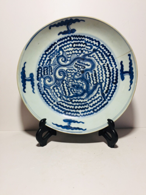 古玩陶瓷（已保真帶證書）乾隆青花夔龍紋盤拍賣，當前價格0元