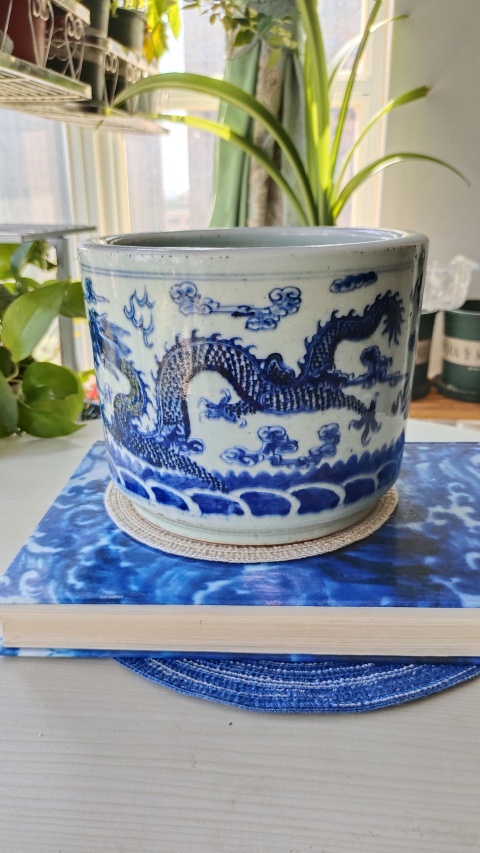 古玩陶瓷清道光咸豐 青花二龍戲珠紋筒式香爐拍賣(mài)，當(dāng)前價(jià)格4500元