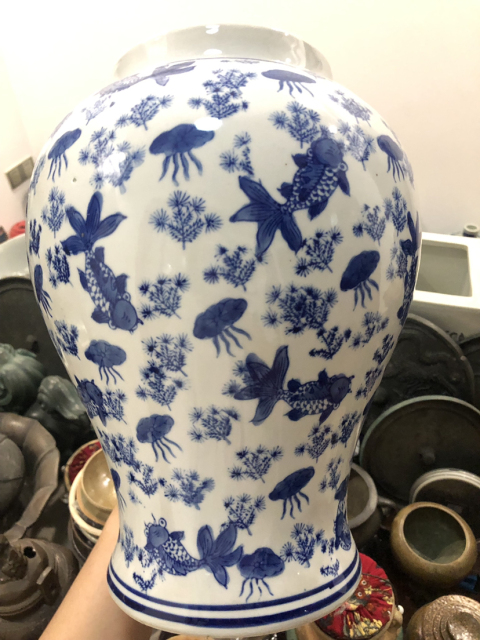 古玩陶瓷魚(yú)藻紋青花將軍罐拍賣(mài),當(dāng)前價(jià)格888元