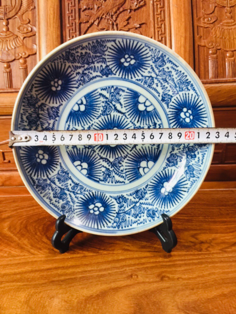 古玩陶瓷太陽花福字青花盤拍賣，當前價格1380元