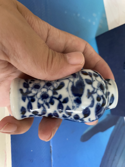 古玩陶瓷花鳥紋大口青花煙壺拍賣，當前價格2000元
