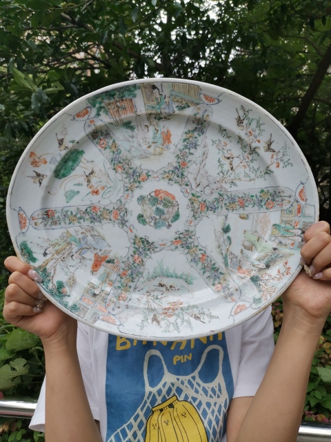 古玩陶瓷【4655】清咸豐 五彩開光花鳥人物故事紋橢圓盤拍賣,當前價格12000元