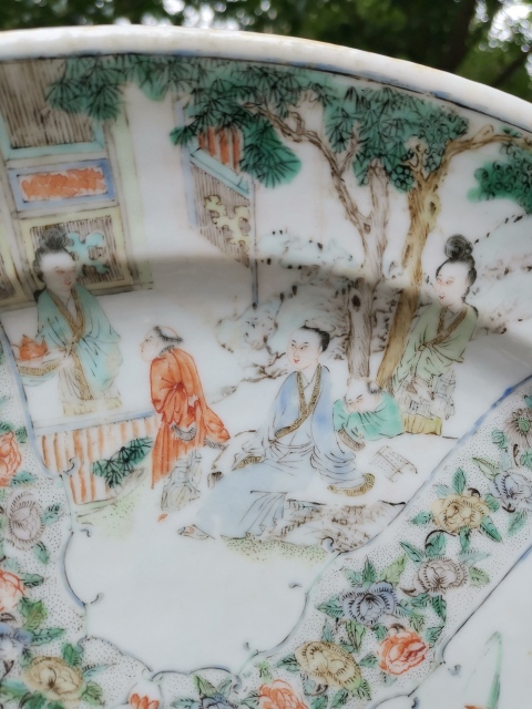 古玩陶瓷【4655】清咸豐 五彩開光花鳥人物故事紋橢圓盤拍賣,當前價格12000元