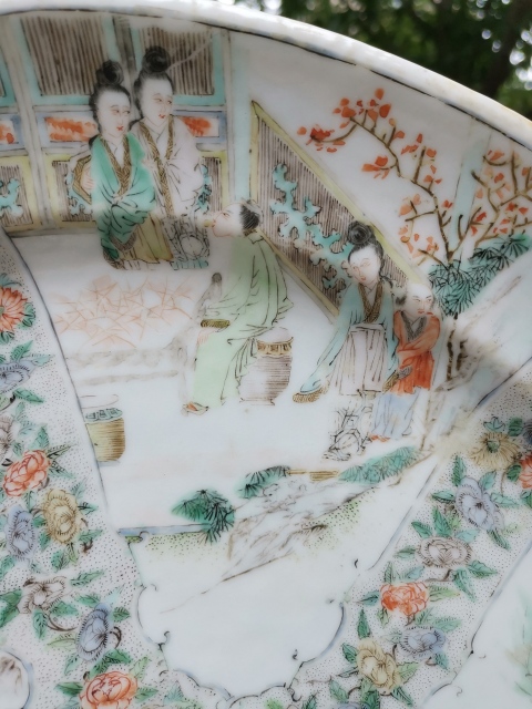 古玩陶瓷【4655】清咸豐 五彩開光花鳥人物故事紋橢圓盤拍賣,當前價格12000元