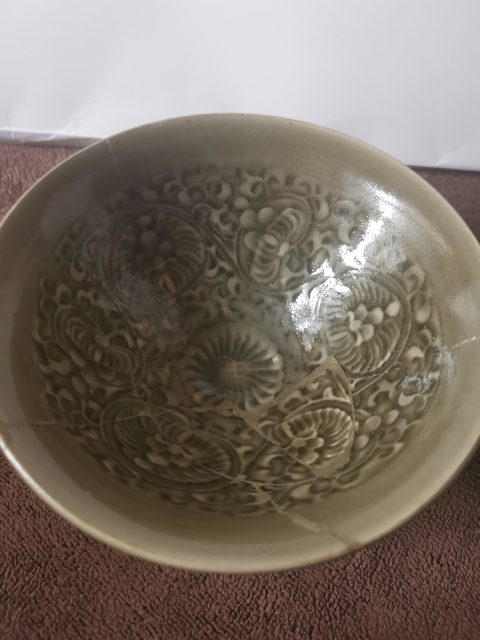 古玩陶瓷北宋,耀州窯團菊紋斗笠盞拍賣,當前價格3333元