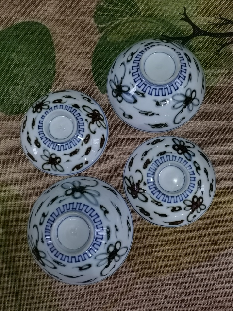 古玩陶瓷【青花釉下彩】晚清民國青花褐彩斗笠蓋茶盞一對拍賣，當前價格686元