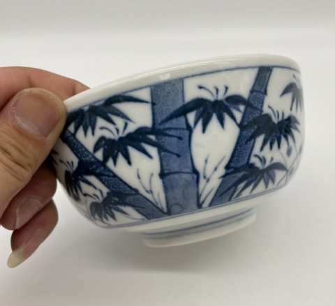 古玩陶瓷竹紋青花小碗拍賣,當前價格120元