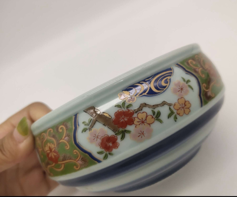 古玩陶瓷花卉青花紋彩繪碗拍賣,當前價格135元