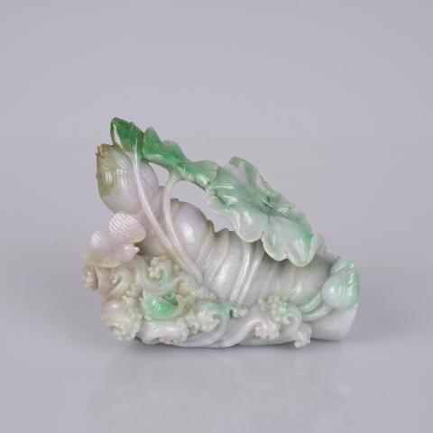 古玩玉器天然翡翠“荷塘蓮藕”大擺件拍賣，當前價格5600元