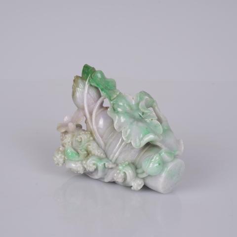 古玩玉器天然翡翠“荷塘蓮藕”大擺件拍賣，當前價格5600元