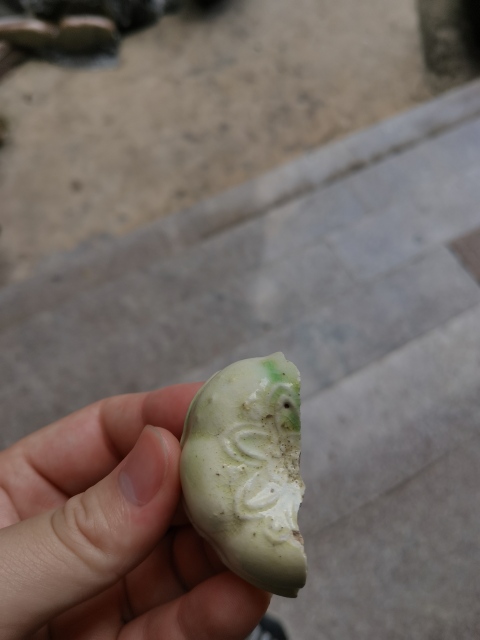 古玩陶瓷長沙窯印花白釉綠彩瓜棱粉盒標本拍賣，當前價格58元