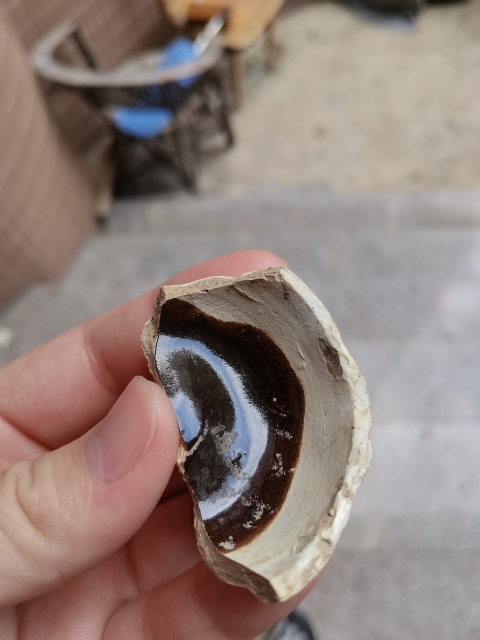 古玩陶瓷長沙窯印花白釉綠彩瓜棱粉盒標本拍賣，當前價格58元