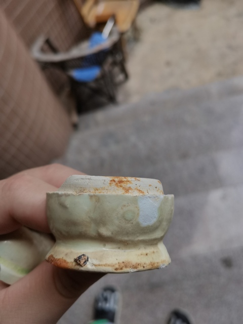 古玩陶瓷長沙窯印花白釉綠彩瓜棱粉盒標本拍賣，當前價格58元