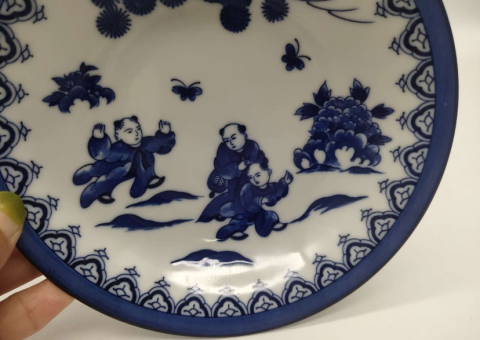 古玩陶瓷嬰戲紋青花盤拍賣，當前價格150元