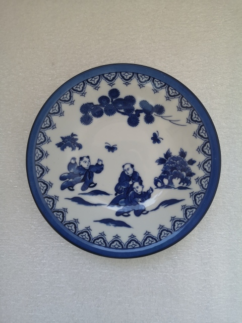 古玩陶瓷嬰戲紋青花盤拍賣，當前價格150元