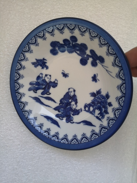 古玩陶瓷嬰戲紋青花盤拍賣，當前價格150元