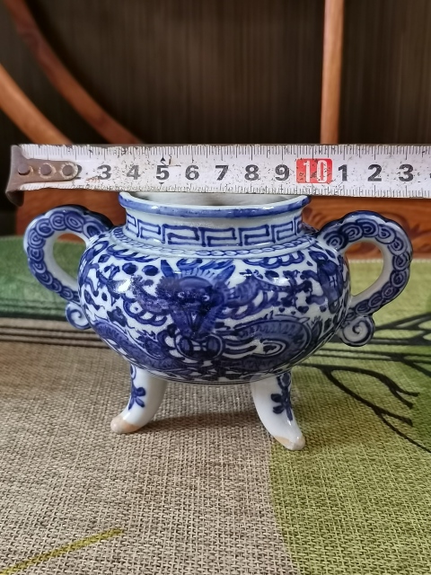 古玩陶瓷【精品熏爐】晚清民國青花元寶鈕雙耳熏爐拍賣，當前價格160元