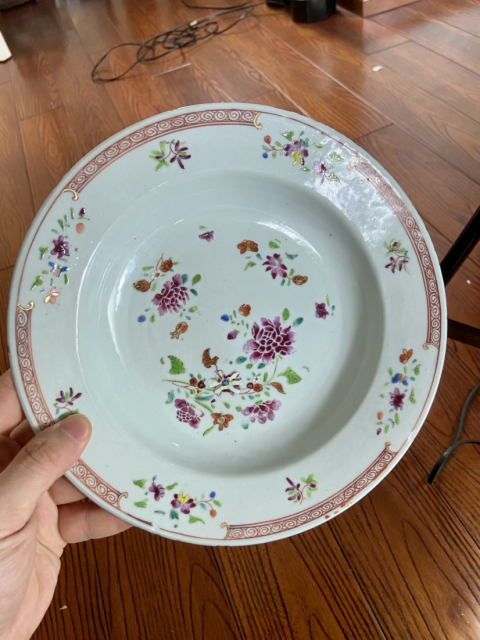 古玩陶瓷清雍正乾隆時期花卉紋粉彩深腹盤拍賣,當前價格1999元