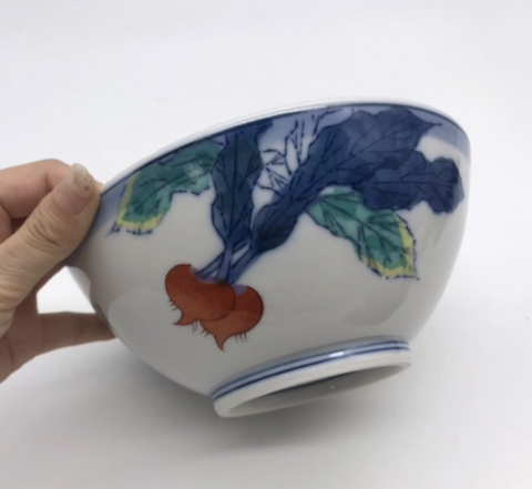 古玩陶瓷素菜紋青花加彩碗拍賣，當前價格260元