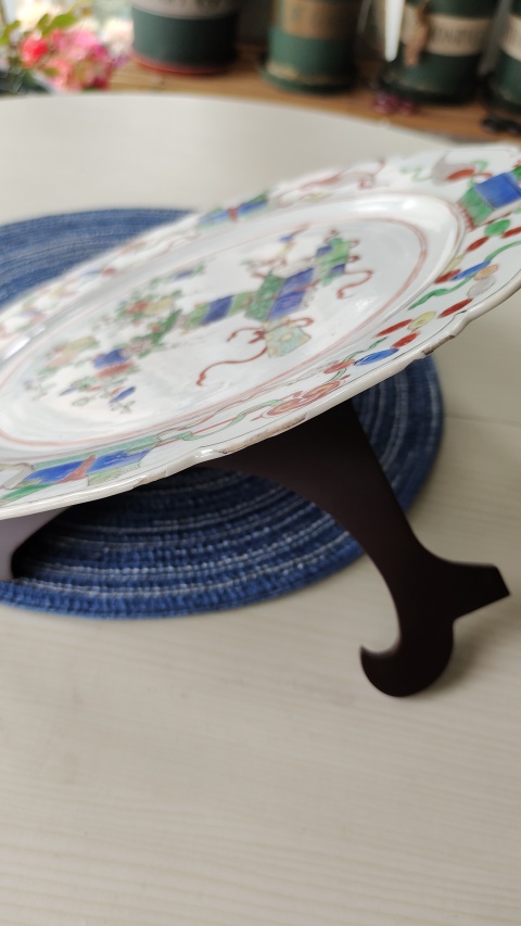 古玩陶瓷清康熙五彩博古花卉紋盤拍賣，當前價格6500元