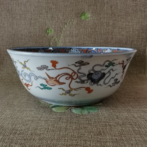 古玩陶瓷【極精美大碗】晚清民國青花五彩描金 香櫞大碗拍賣,當前價格1500元