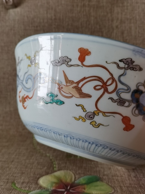 古玩陶瓷【極精美大碗】晚清民國青花五彩描金 香櫞大碗拍賣,當前價格1500元