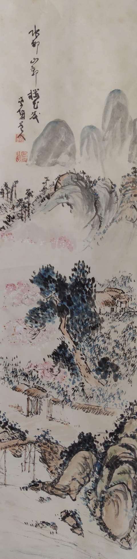 古玩字畫創匯時期水邨山郭立軸拍賣,當前價格398元