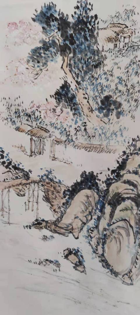 古玩字畫創匯時期水邨山郭立軸拍賣,當前價格398元
