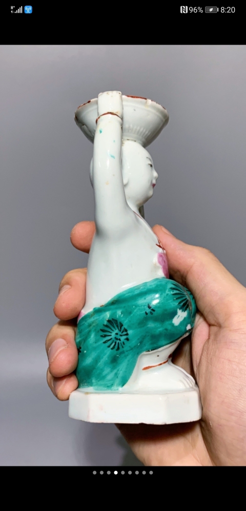 古玩陶瓷德化窯童子燈臺拍賣，當前價格600元