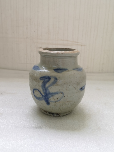 古玩陶瓷吉語紋青花罐拍賣,當前價格450元