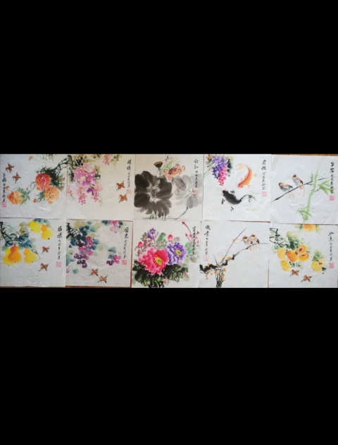 古玩字畫中美協會員趙慧斌十幅畫鳥斗方吉祥十楨拍賣，當前價格699元
