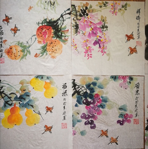 古玩字畫中美協會員趙慧斌十幅畫鳥斗方吉祥十楨拍賣，當前價格699元