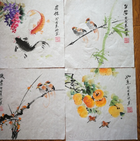 古玩字畫中美協會員趙慧斌十幅畫鳥斗方吉祥十楨拍賣，當前價格699元