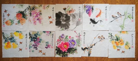 古玩字畫中美協會員趙慧斌十幅畫鳥斗方吉祥十楨拍賣，當前價格699元
