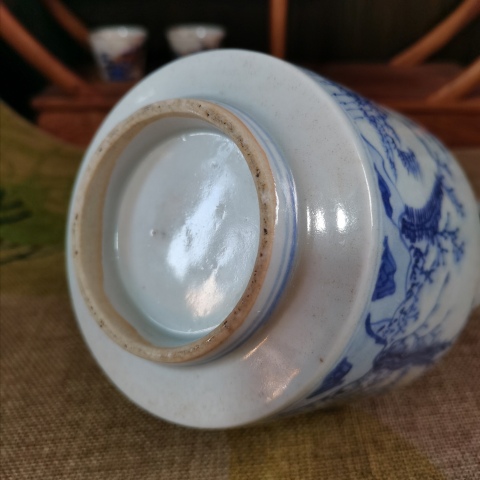 古玩陶瓷【精美提梁壺】晚清民國青花山水紋提梁壺拍賣，當前價格2260元