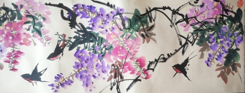 古玩字畫國家花鳥名家安徽美協(xié)李泉花鳥手卷拍賣,當(dāng)前價格499元