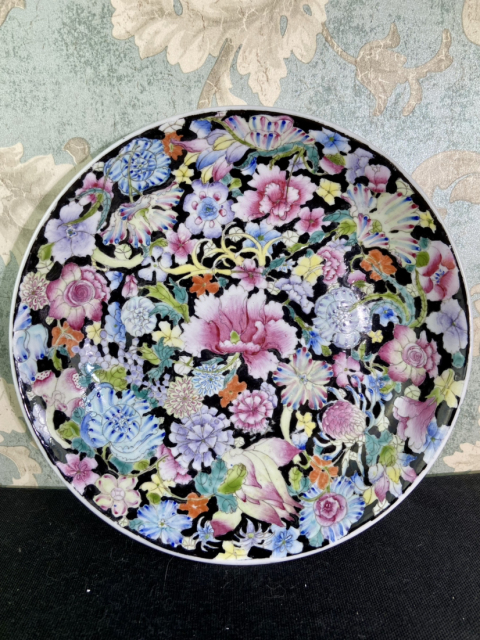 古玩陶瓷粉彩百花不落地盤拍賣，當前價格3500元