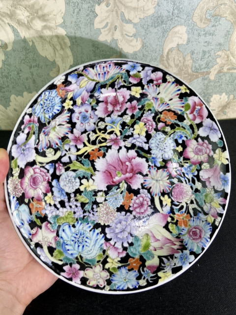 古玩陶瓷粉彩百花不落地盤拍賣，當前價格3500元