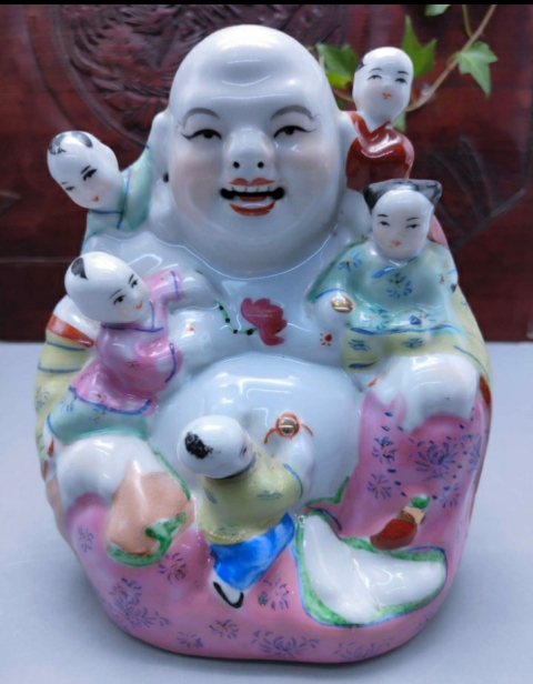 古玩陶瓷粉彩五子鬧佛塑像拍賣，當前價格1298元