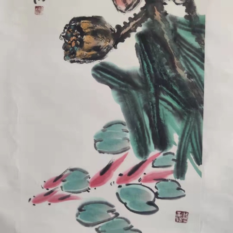 古玩字畫郭石夫關門弟子楊小娥老師荷塘清韻鏡片拍賣，當前價格688元