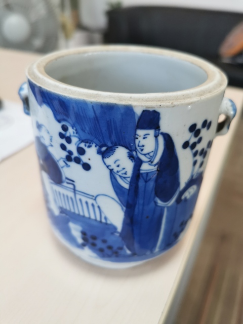 古玩陶瓷青花人物故事紋雙系蓋罐拍賣，當前價格700元