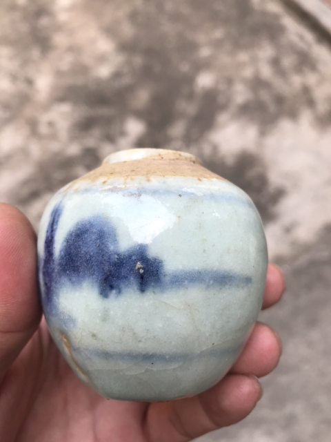 古玩陶瓷清中期山水紋青花罐文房水呈拍賣,當前價格799元